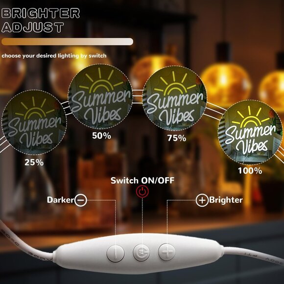 New Summer Vibes Neon Sign, Dimmable USB LED Light for Beach Bar & Wall Decor - Picture 4 of 7